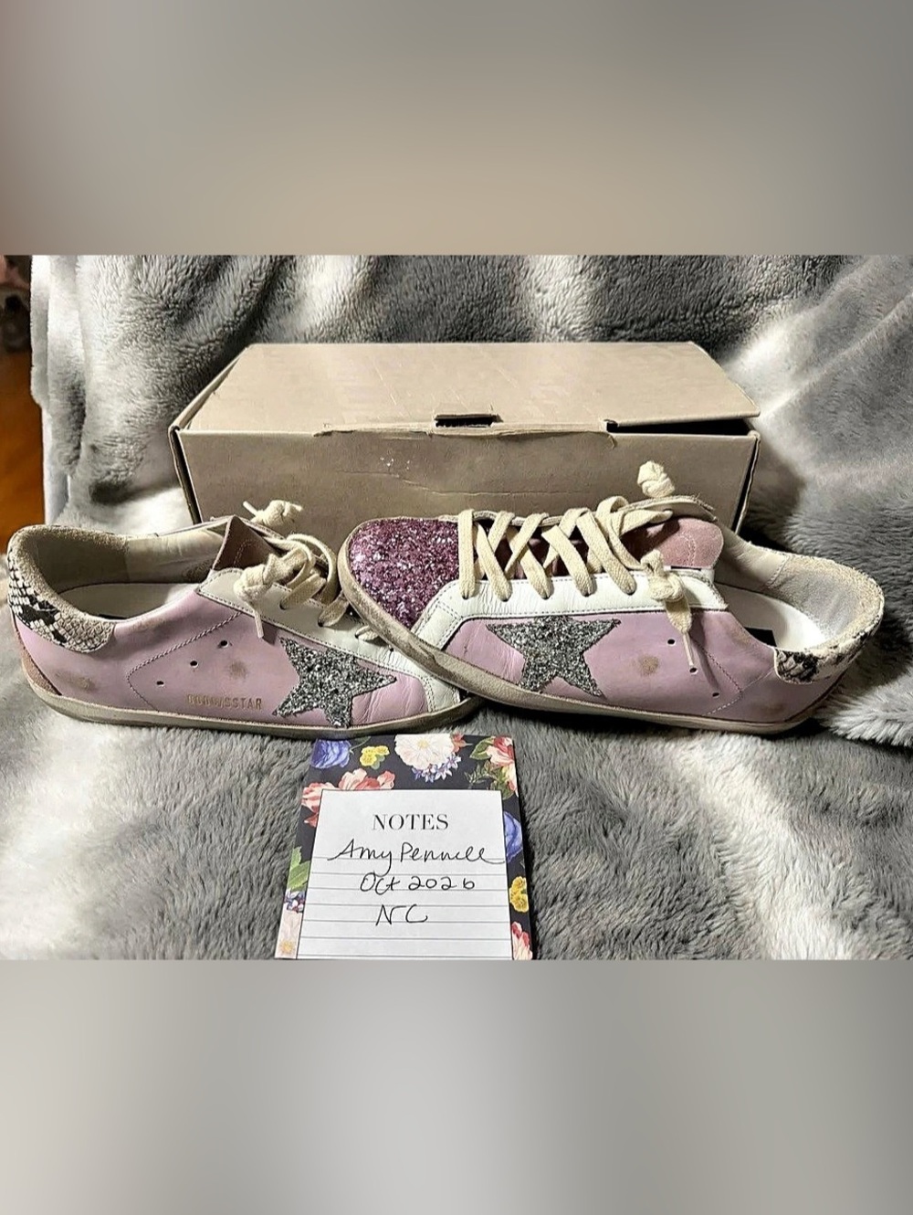 Golden Goose Super-Star Sneaker pink with purple silver glitter snake heel size
